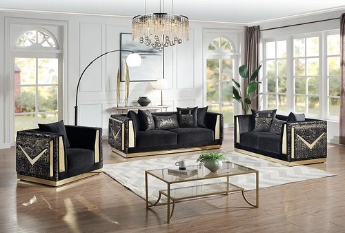 New 3pc black - gold, sofa