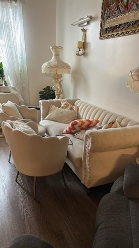 Beige velvet three piece - velvet, sofa