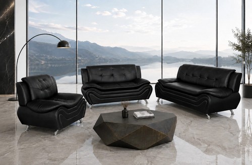 New black 3pc sofa loveseat - 3pc,