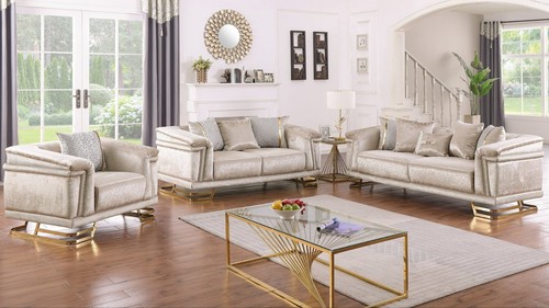 New 3pc champagne gold sofa - new,