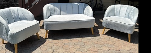 Blue velvet piece sofa set - blue,
